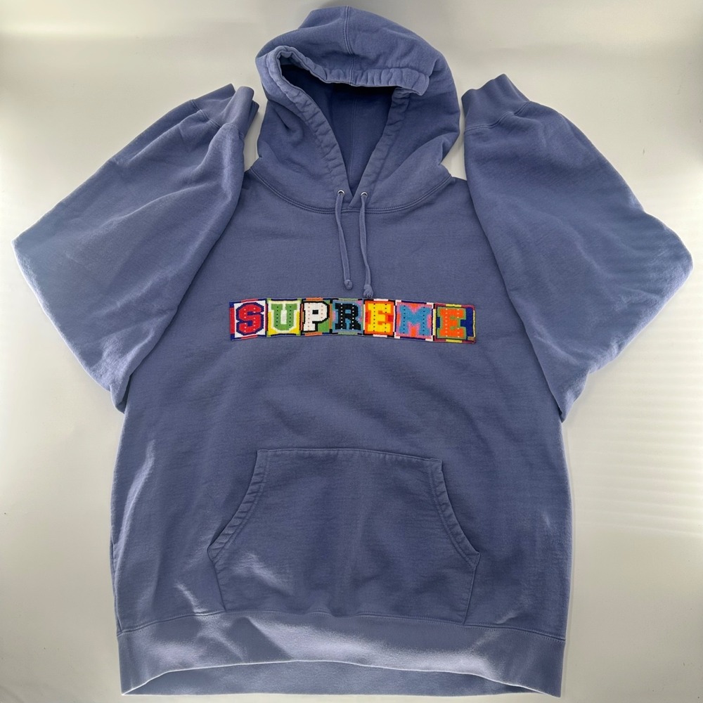 Supreme Beaded Logo Hooded Sweatshirt Dusty Blue SS23 Size XL - 100% Authentic
